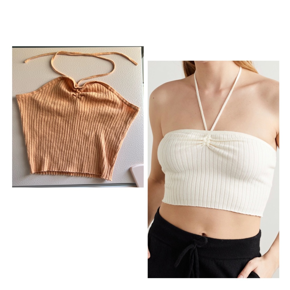 Skin Paulette Cropped Ribbed Cotton-Blend Jersey Halterneck Top